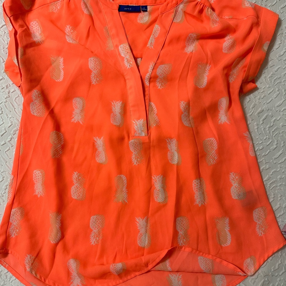 Orange Pineapple Print Women's Top